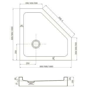 Душевой поддон пятиугольный (трапеция) Veconi Tezeo Acrylic TZ-53B, 900x900x150, акрил, черный