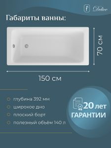 Ванна чугунная Delice Biove DLR 220503R 150x70 с ручками