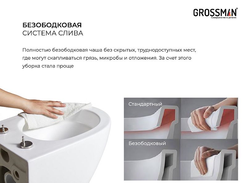 Унитаз подвесной Grossman Торнадо GR-4479SQ безободковый белый с крышкой-сиденьем Soft-Close
