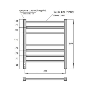 Полотенцесушитель электрический Point Веста PN70756B 50x60см П7 чёрный