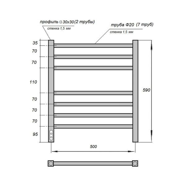 Полотенцесушитель электрический Point Веста PN70756B 50x60см П7 чёрный