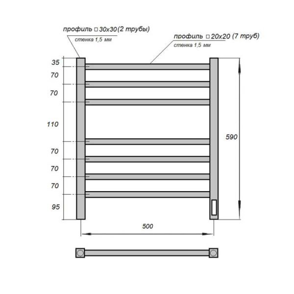 Полотенцесушитель электрический Point Вега PN71856B 50x60см П7 чёрный