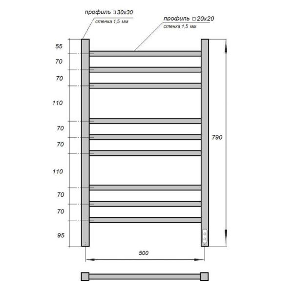Полотенцесушитель электрический Point Вега PN71858B 50x80см П9 чёрный