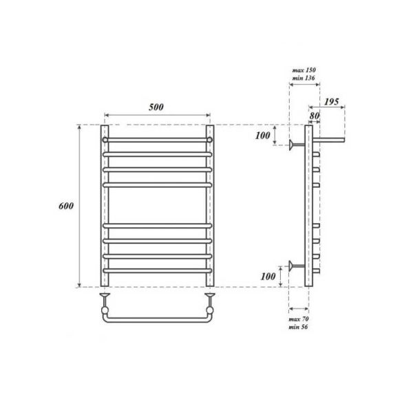 Полотенцесушитель водяной Point Нептун PN09156SP 50x60см П7 хром