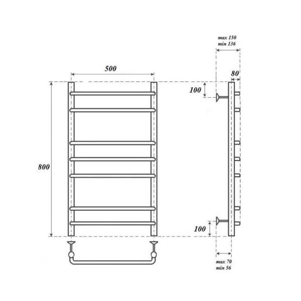 Полотенцесушитель электрический Point Нептун PN09158E 50x80см П7 хром