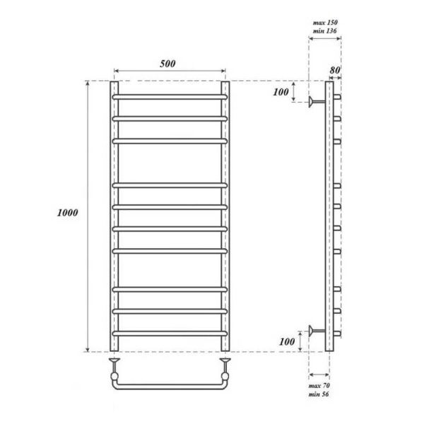 Полотенцесушитель электрический Point Нептун PN09150E 50x100см П10 хром