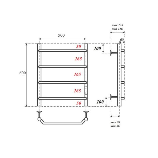 Полотенцесушитель электрический Point Виктория PN06856 50x60см П4 хром