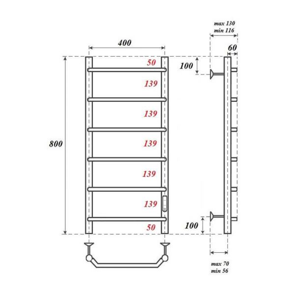 Полотенцесушитель электрический Point Виктория PN06848 40x80см П6 хром