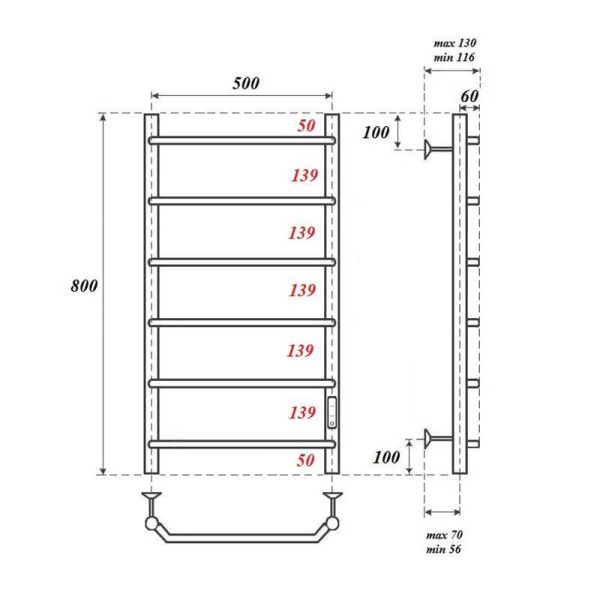Полотенцесушитель электрический Point Виктория PN06858 50x80см П6 хром
