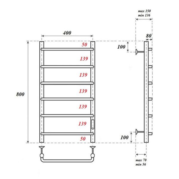 Полотенцесушитель электрический Point Ника PN08848 40x80см П6 хром
