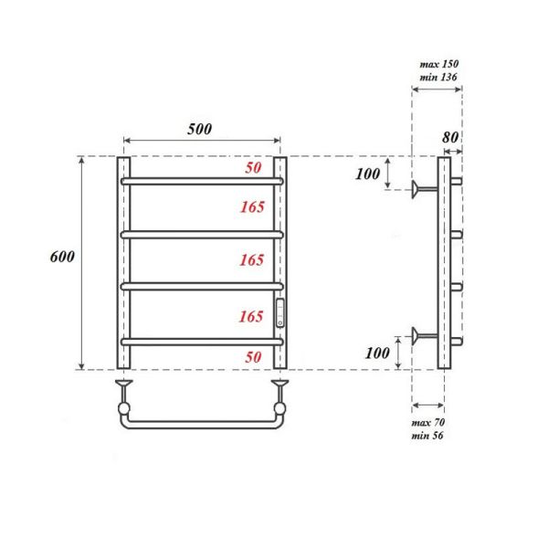 Полотенцесушитель электрический Point Ника PN08856 50x60см П4 хром