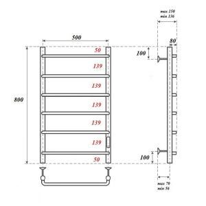 Полотенцесушитель электрический Point Ника PN08858 50x80см П6 хром