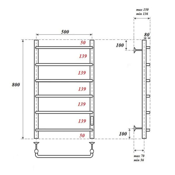 Полотенцесушитель электрический Point Ника PN08858 50x80см П6 хром
