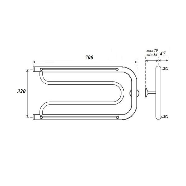 Полотенцесушитель водяной Point 70x32см хром PN21337P