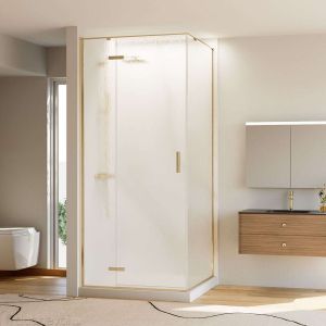 Душевой уголок Veconi Rovigo RV-073RG/L, 900х900х1950, золото брашинг, стекло дождь