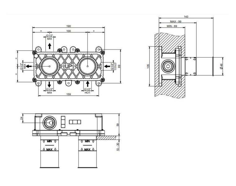 Скрытая часть термостатического смесителя для душа Gessi 54169.239
