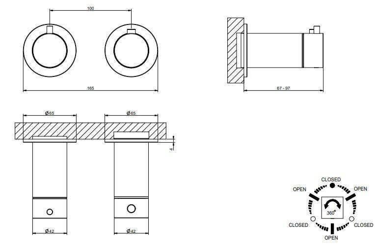 Встраиваемый смеситель для душа Gessi 316 54236.239 с термостатом брашированная сталь
