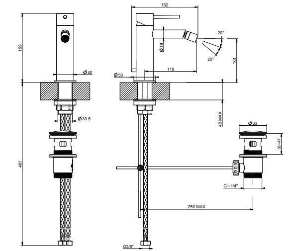 Смеситель для биде Gessi Flessa 54007.239 брашированная сталь