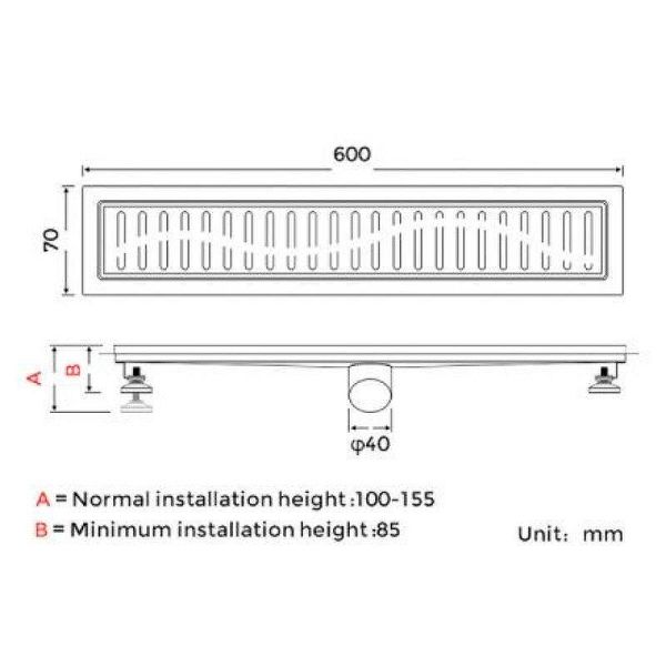 Душевой лоток Gappo G86007-39 60 см оружейная сталь