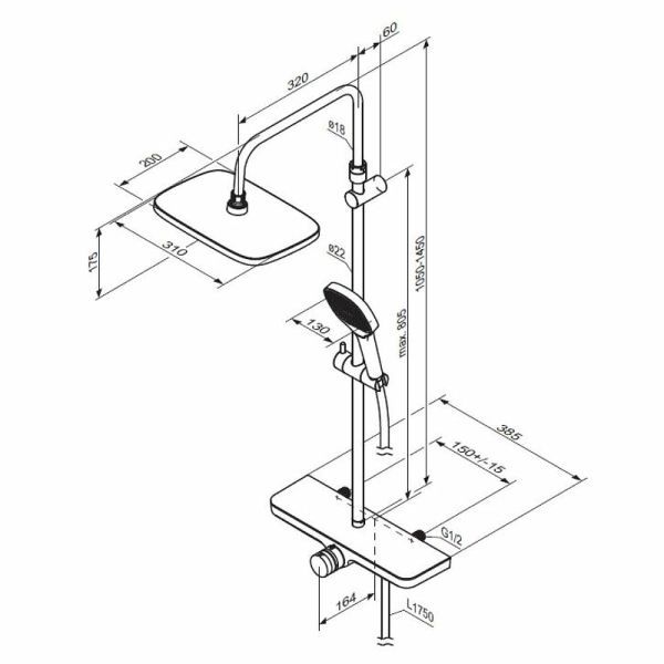 Душевая стойка Damixa Merkur 940730300 Черная матовая