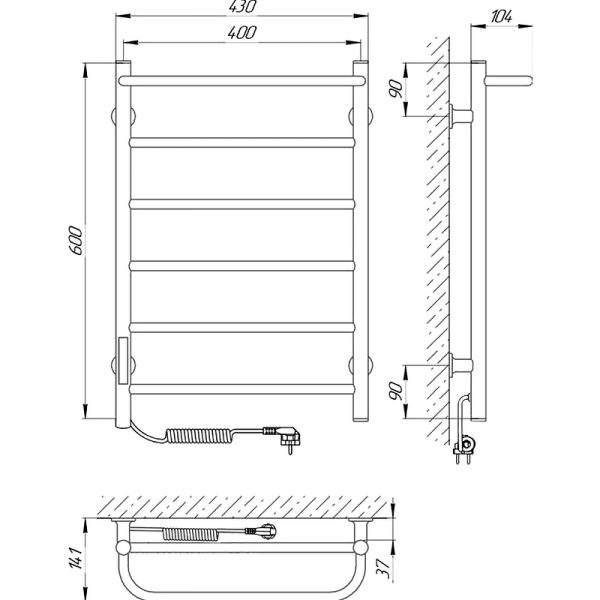 Полотенцесушитель электрический Laris Прайм ЧКЧ П6 400x600 R 73207593 Черный муар Полотенцесушитель электрический Laris Прайм ЧКЧ П6 400x600 R 73207593 Черный муар