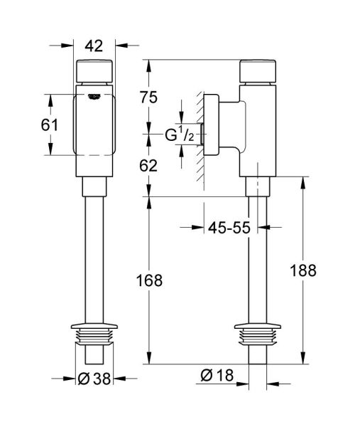 Смывное устройство для писсуара Grohe Rondo 37346000 хром