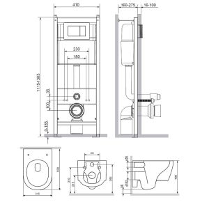 Комплект унитаза с инсталляцией Damixa Jupiter DX77.IS10101.1700 с сиденьем Микролифт и Белой клавишей смыва