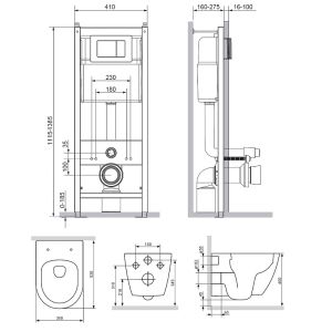 Комплект унитаза с инсталляцией Damixa Apollo DX22.IS10151.1700 с сиденьем Микролифт и клавишей смыва Хром глянцевый