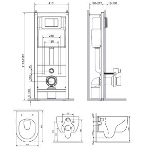 Комплект унитаза с инсталляцией Damixa Scandinavian Pure DX36.IS10101.1701 с сиденьем Микролифт и Белой клавишей смыва