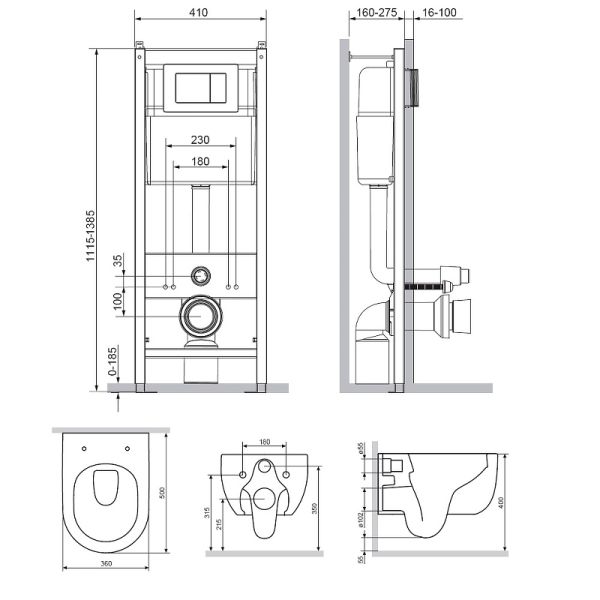Комплект унитаза с инсталляцией Damixa Scandinavian Pure DX36.IS10151.1701 с сиденьем Микролифт и клавишей смыва Хром глянцевый