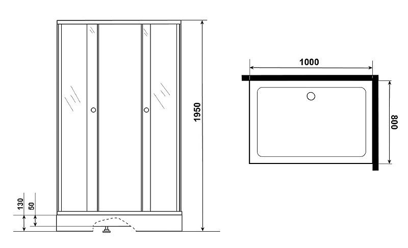 Душевой уголок Niagara NG-018-14Q BLACK с поддоном 100x80см чёрный/прозрачное с рисунком