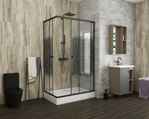 Душевой уголок Niagara NG-018-14Q BLACK с поддоном 100x80см чёрный/прозрачное с рисунком