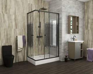 Душевой уголок Niagara NG-018-14Q BLACK с поддоном 100x80см чёрный/прозрачное с рисунком