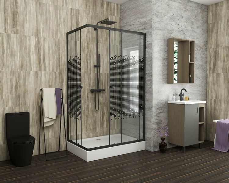 Душевой уголок Niagara NG-018-14Q BLACK с поддоном 100x80см чёрный/прозрачное с рисунком