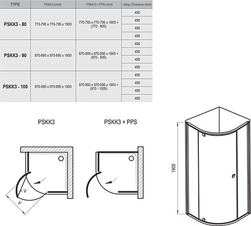 Душевой уголок Ravak Pivot PSKK3-90 37677C00Z1 Transparent профиль хром