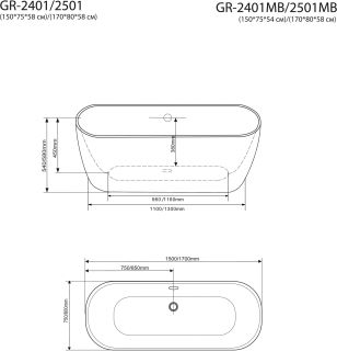 Акриловая ванна Grossman 150x75см чёрный GR-2401MB