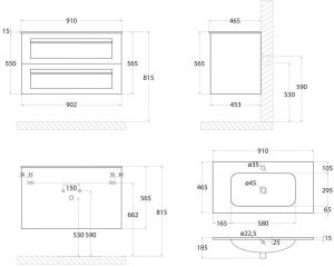 Подвесная тумба под раковину Art&Max Platino 90см белый глянцевый AM-Platino-900-2C-SO-BL-Cer