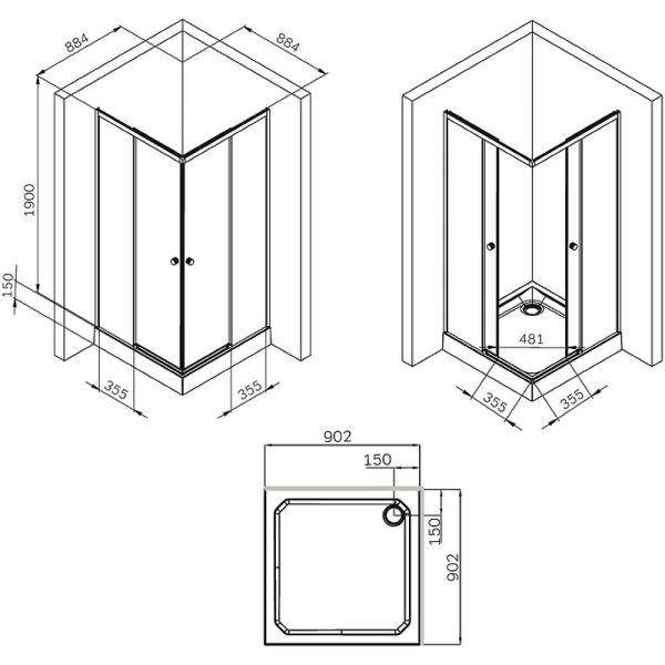 Душевой уголок AM.PM X-Joy W94G-403-9090-BТ 90х90 профиль черный матовый стекло прозрачное