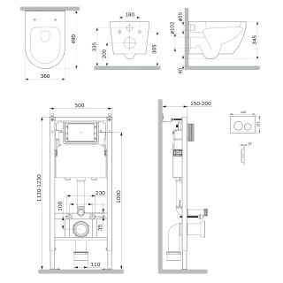 Инсталляция Am.Pm PrimeFit IS90101.801901 с подвесным унитазом AquaSpin 2.0 и белой клавишей смыва
