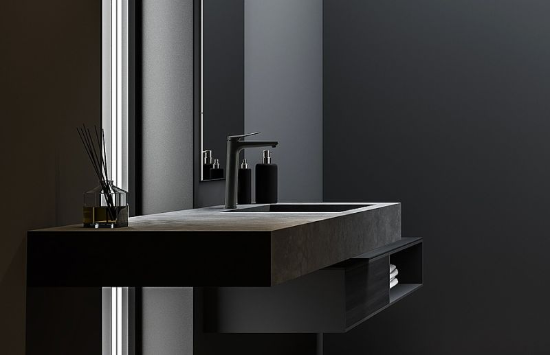 Смеситель для раковины Lemark Bronx LM3709BL с донным клапаном чёрный