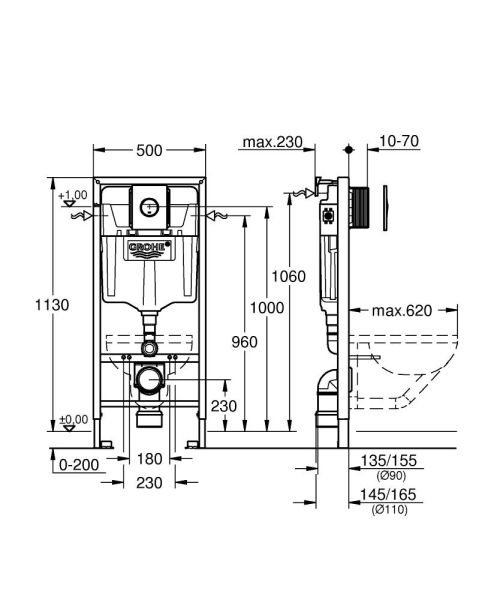 Система инсталляции для унитазов Grohe Rapid SL 38813001с панелью смыва