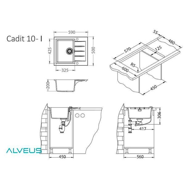 Кухонная мойка Alveus Granital Cadit 10 Carbon G91 590x500 1132021 Угольная