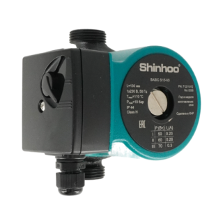 Насос, SHINHOO, циркуляционный, 71211012, тип BASIC S 15-6S 130 1х230 В, монтажная длина 130 мм