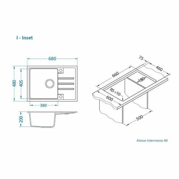 Кухонная мойка Alveus Granital Intermezzo 40 G91 Carbon 680x480x200 1144968 Угольная