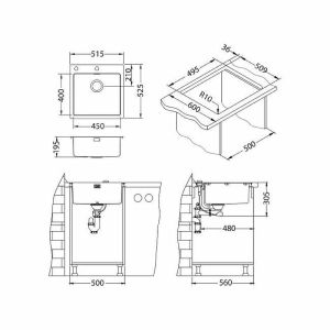 Кухонная мойка Alveus Pure 30 KMB-90 515x525 1103609 Брашированная сталь