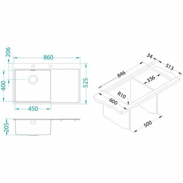 Кухонная мойка Alveus Pure 50L KMB-90 860x525 1103652 Брашированная сталь