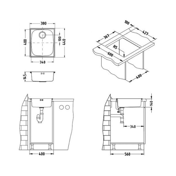 Кухонная мойка Alveus 1082195 Basic 10 Nat-90 38x44