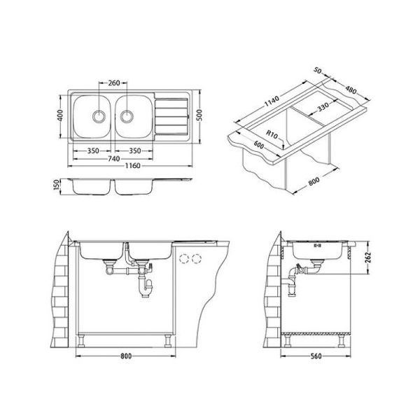 Кухонная мойка Alveus 1087978 Line 100 Nat-90 116x50