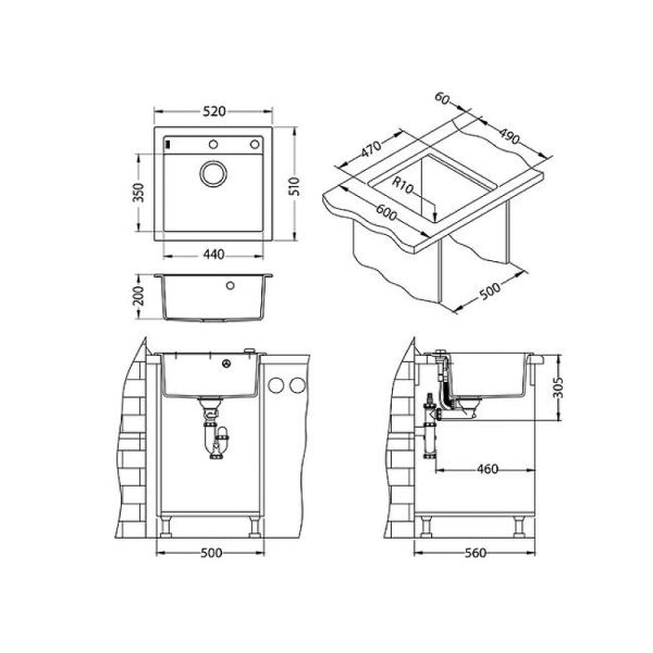 Кухонная мойка Alveus Granital+ Formic 20 Twilight G05M 520x510x200 1103766 Черная