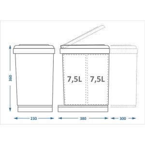 Система сортировки мусора Alveus ALBIO 1090332 10 2X7,5 L серый пластик